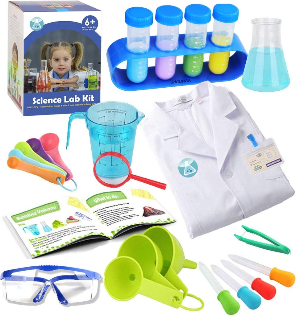 UNGLINGA Kids Science Experiment Kit con Lab Coat Científico Vestir y Role Play Juguetes Regalo para niños Niñas Fiesta de cumpleaños