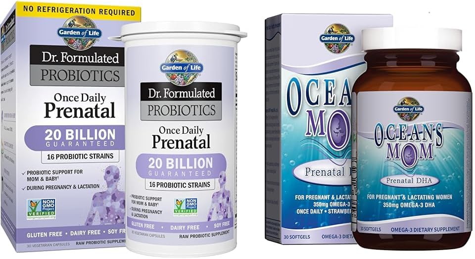 Jardín de la vida - Dr. Probióticos Fórmidos Una vez Prenatal diario &amp; Oceans Mom Prenatal Fish Oil DHA, Omega 3 Fish Oil Suplemento