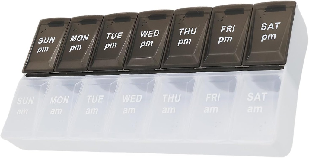 7 Días Píldora semanal AM Organizador, ShysTech Caja grande de Píldora para Píldoras/Vitamin/Suplementos/Medicación (Black/White)