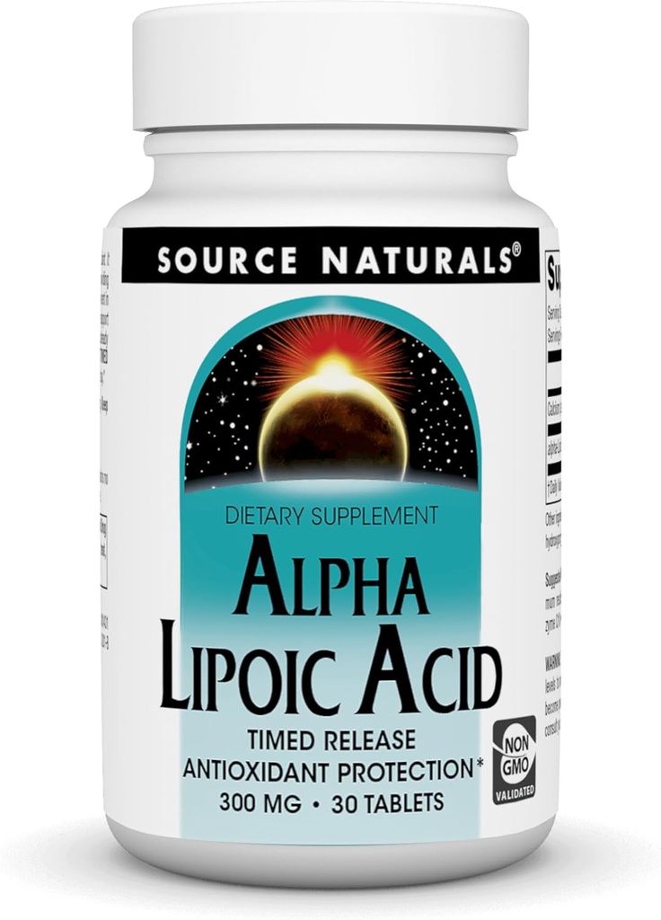 Fuente Naturales Ácido Lipoico alfa - Apoya Metabolismo Sugar saludable, Función del hígado & Generación de energía*, 300 mg - 30 Tablas de liberación del tiempo