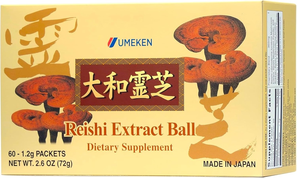 Umeken Reishi Mushroom Extract Balls, Concentrado, Japonés Reishi Mushroom Suplemento con Beta Glucan, Concentrado en Ball Format, 2 Month Supply, 60 Packets, Pack of 1