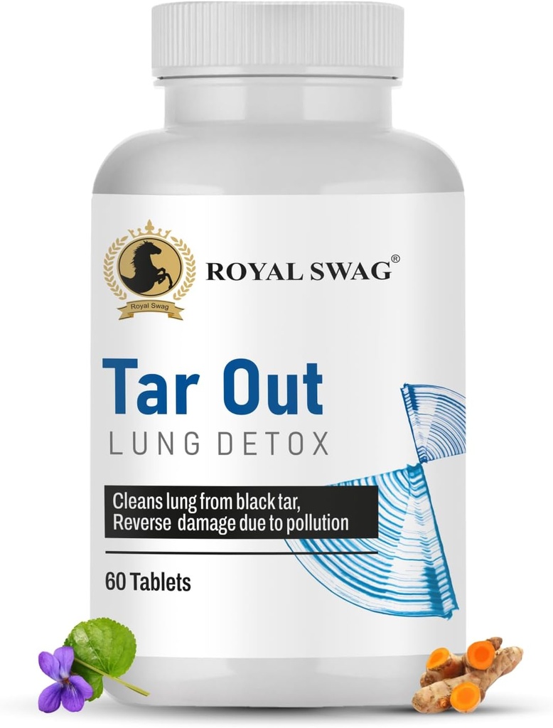 ROYAL SWAG Ayurvedic Lung Detox Tablets(60 Conde) Vegetariano, Suplemento Herbal Hecho con Extractos Naturales Tulsi, Mulethi, Vasava, Pippali, y Turmeric  durable para Lung Cleansing y Detoxification