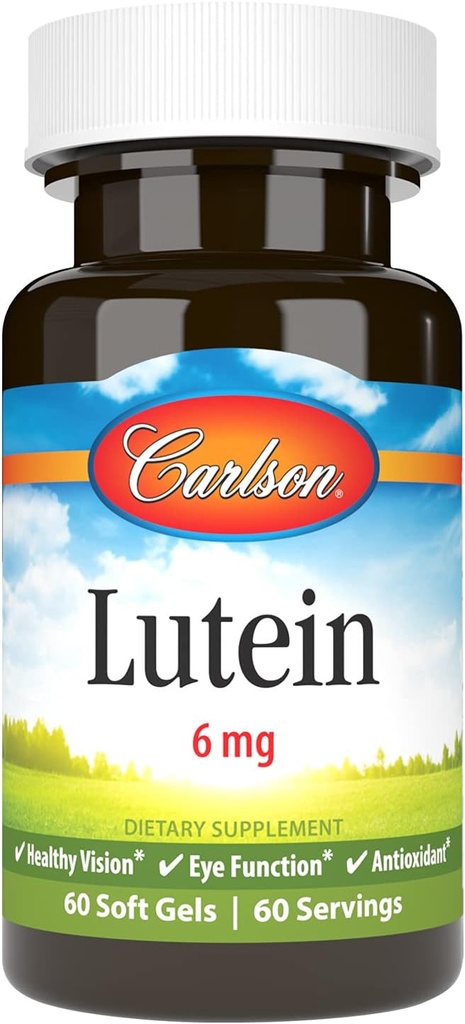 Carlson - Lutein, 6 mg, Visión sana y función del ojo, antioxidante, 60 Softgels