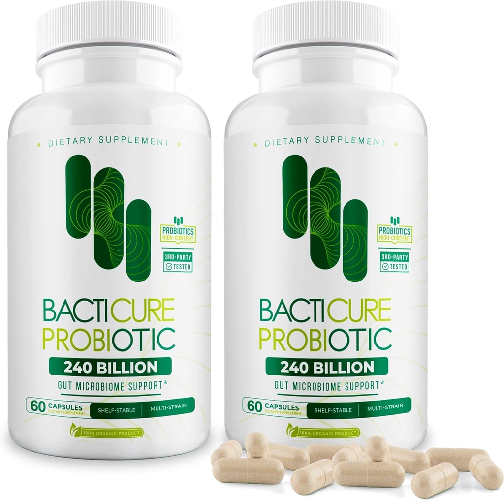 Bacticure Probiotic 120 Capsules | Probiotics Supplement w/High CFU Formula for Men & Women | Prebiotics & Digestive Enzymes for Digestion & Gut Health, Vaginal Health, Colon Cleanse, Immune Support