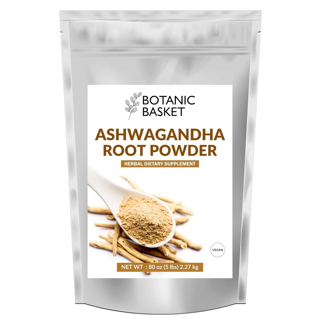 Botanic Basket Ashwagandha Root Powder 5 Pound, No Filler, No Additives, Highly Purified | Active Withanolides, No GMO, Gluten Free