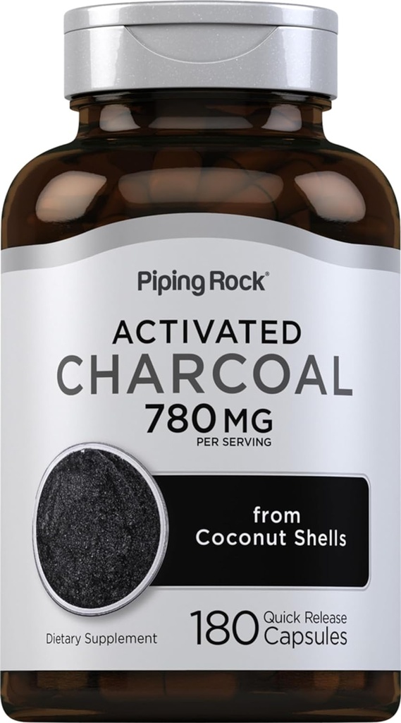 Piping Rock Activeted Charcoal Pills TEN 780 mg ANTE 180 Capsules tóxico de Coconut Shells ANTE NO GMO, Gluten Free Supplement