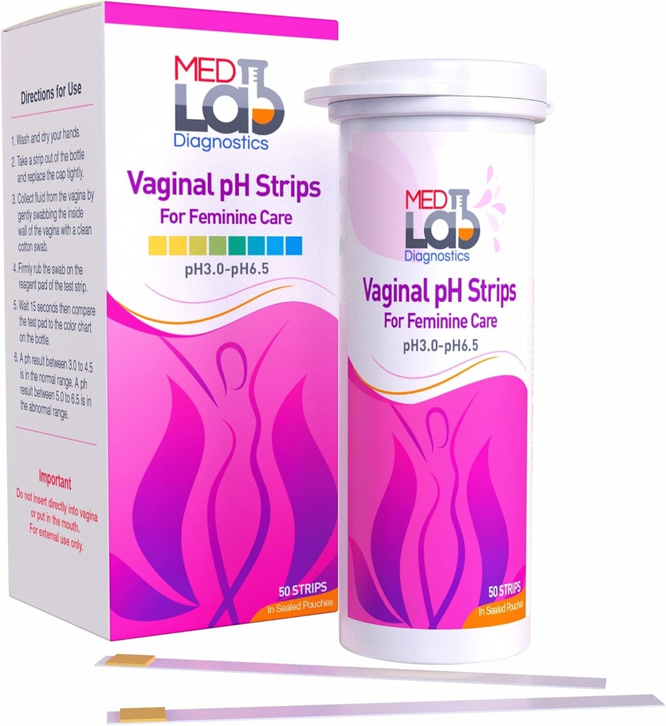 Fajas de prueba de fe vaginal para mujeres(50 cnt). Vaginosis bacteriana BV y tiras de pruebas de infección por levadura. Prueba de pH femenino para la salud vaginal, la acidez y la alcalinidad. Strips in Sealed Pouches