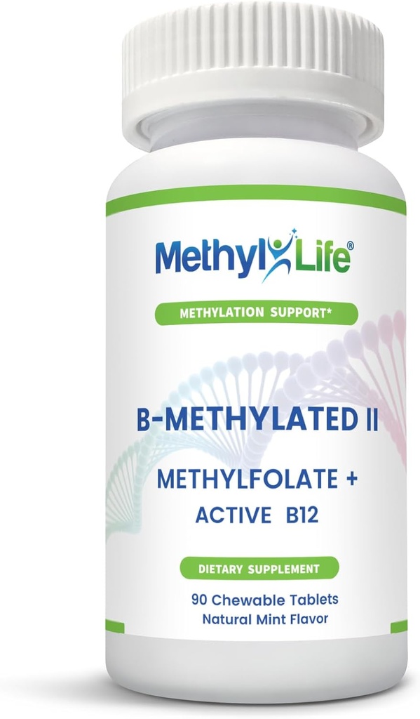 Metil-Life B-Metillated II, Pure Pharmaceutical Grade Professional Strength Active Folate y B12 (como Methylcobalamin, 3,75 mg) - 3 Months Supply. Chewables
