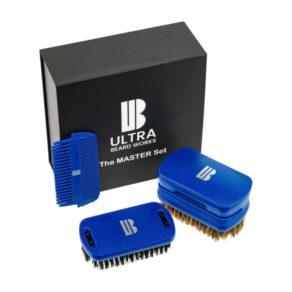 Magnetized High-end Beard Brush “Master” Set. The "ULTIMATE BRUSH" is a 3-in-1 brush set. Includes: mirror, storage compartment, two combs, and two brushes. Detachable pieces make a customized unit.
