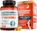 Glucosamine Chondroitin MSM Joint Support Supplement - Collagen Peptides, Turmeric y Ginger, Hyaluronic Acid, Glucosamine Chondroitin Sulfate for Joint Comfort - Gluten Free, Non GMO, 180 Capsules