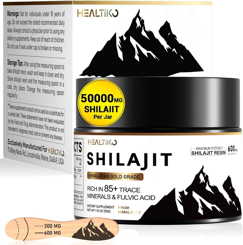 Shilajit Resin, Himalayan Shilajit Organic - 600mg Potency Gold Grade, Shilajit for Men &amp; Women with 85+ Trace Minerals & Fulvic Acid, for Energy, Immunity & Strength, 83 Serving (50g)