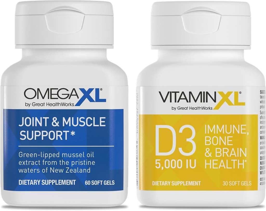 Suplemento de soporte conjunto OmegaXL - 60 Softgels & VitaminXL D3 High Potency Daily Vitamin D 5000 IU 125mcg Immune Support Suplemento (30 Softgels) - 2 Pack