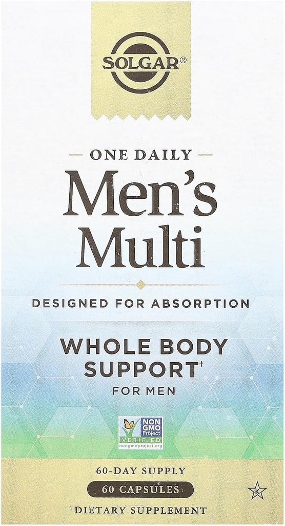 Solgar One Daily Men's Multivitamin Whole Body Support Supplement, Highly Absorbable Delayed Release One Daily Multi Vitamin Capsules for Hombre - Immune Heart Energy Stress & Muscle Health, 60 Servings