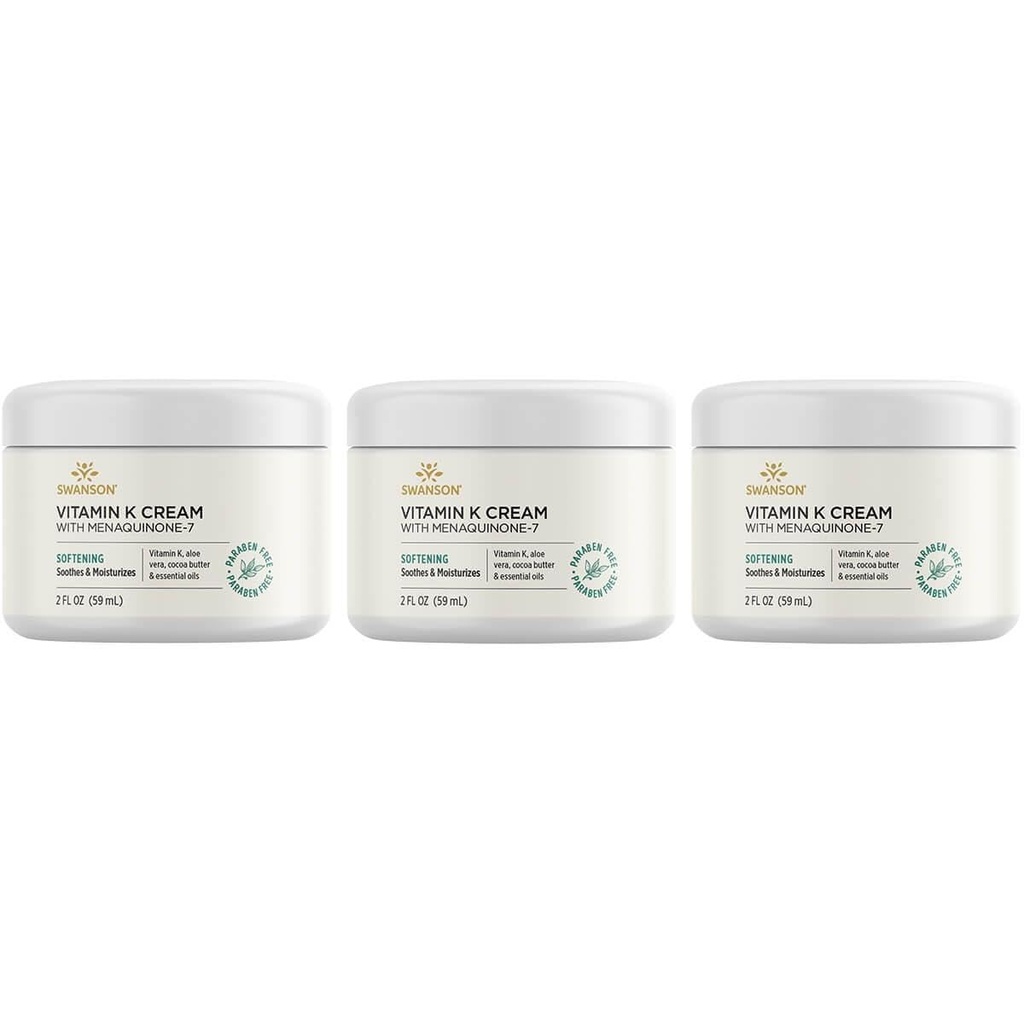 Crema Swanson Vitamina K con Menaquinone-7 - Crema Ocular para ayudar a minimizar la apariencia de los círculos oscuros bajo los ojos - Crema tópica para ayudar a Nourish y aclarar la piel - (2 Fl Oz) (3 Pack)
