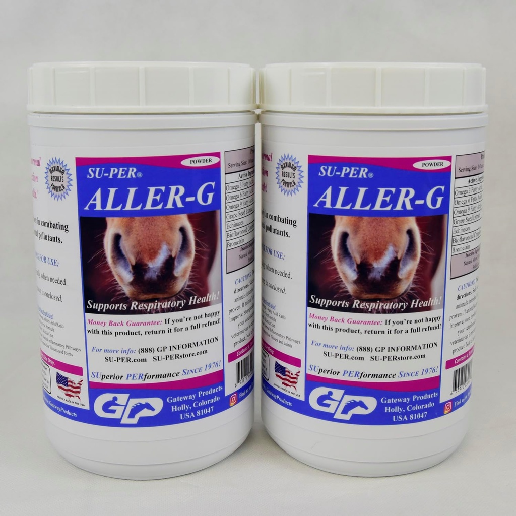 SU-PER Aller-G Respiratory Support for Horses - Horse Allergy Supplement Powder for Healthy Immune System & Lung Support - Combats Allergies & Environmental Pollutants - 2.5 Pounds, (2 Pack)