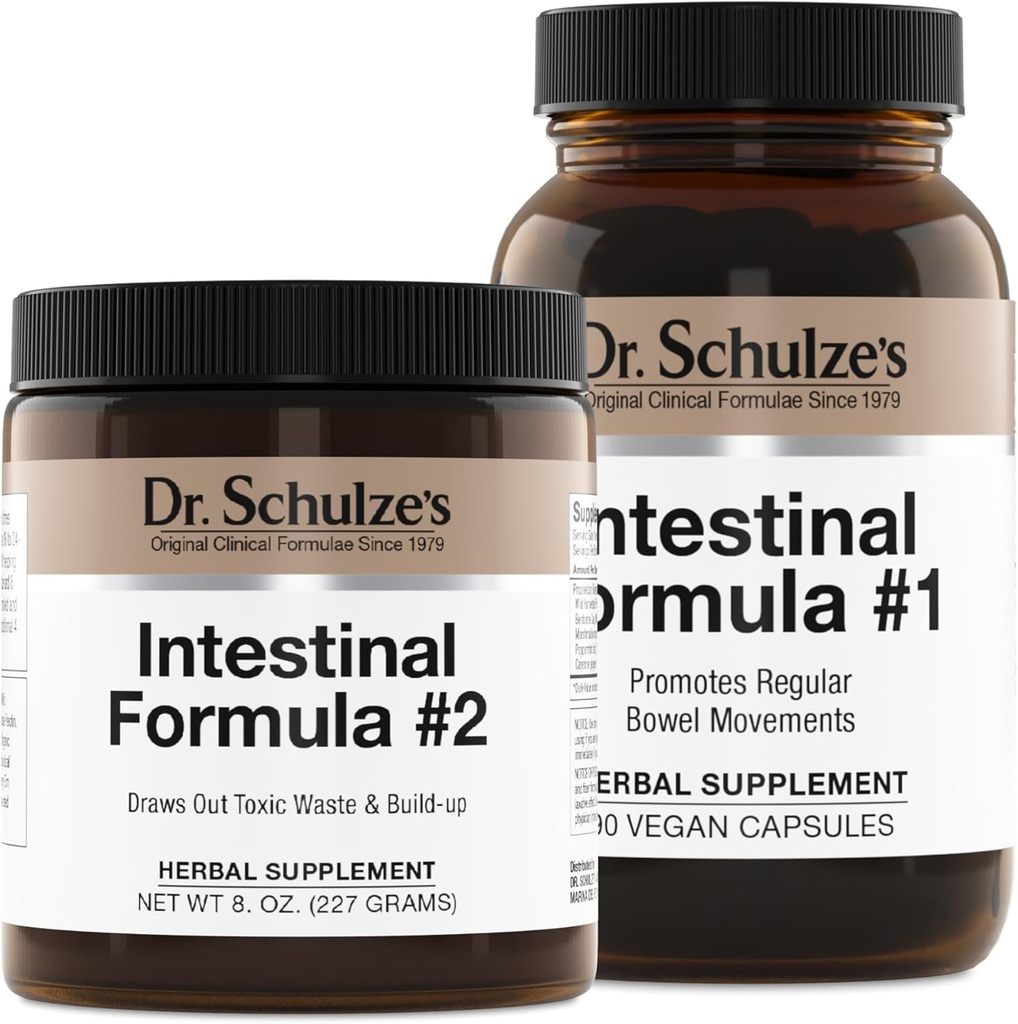 Fórmula Intestinal del Dr. Schulze #2 (8 onzas) y Fórmula Intestinal #1 cápsulas (90 cápsulas) - Suplementos Hídricos Orgánicos