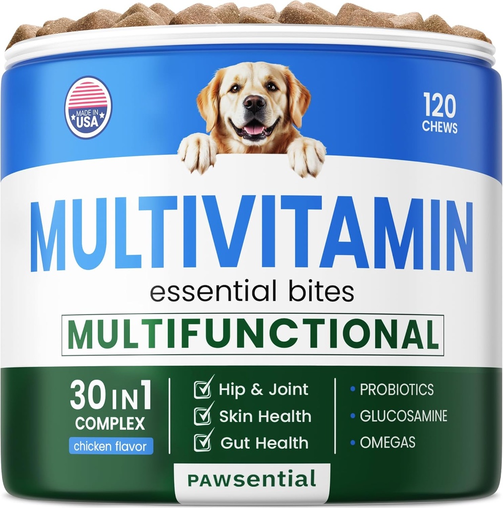 Vitaminas de perros &amp; Suplementos Chewable - Glucosamine Omega Probióticos - Vitaminas de perros para la piel " Coat, Hip " Joint " Gut Health - Adult " Senior, Small &amp; Large Breed - 120 Ct Beef