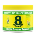 8Greens Super Greens Powder tención Prebiótico &amp; Probiótico Superalimentos Blend para Gut Health, Metabolismo, Debloating, con Fiber, Enzymes Digestivos, Orgánico: Spirulina, Clorella, Limo de limón, 25 Servimientos