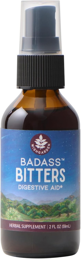WishGarden Herbs Badass Bitters - All-Natural Digestive Bitters Made with Gentian Root, Orange Peel & Fenugreek Seed, Bitters for Digestion Estimula Digestive Enzymes Function, Swedish Bitters, 2oz