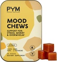 PYM Citrus Mood Chews Support for Stress, Worry &amp; Overwhelm, 20 Count TEN 130mg GABA, 90mg L-Theanine ← Vegan, Non-GMO, Gluten-Free, No Añadido Sugar ← All-Natural Mood Balance Supplement Made in USA