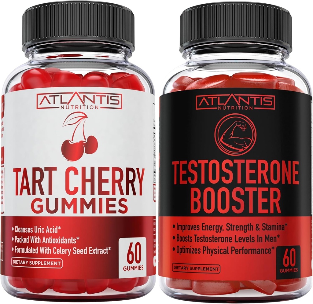 Atlantis Nutrición Tart Cherry 60 Gummies + Testosterona Booster 2-Pack (120 Gummies)