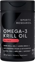 Sports Research® Omega-3 Krill Oil 500mg - Pure Antarctic Superba Krill with Phospholipids, Choline " Astaxanthin - MSC Certified Sustainable, Non-GMO Verified " Gluten Free - 120 Mini-Gels