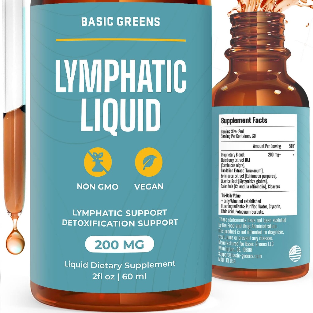 Lymphatic Support Liquid – Natural Herbal Formula for Healthy Lymphatic Function, Fluid Balance & Wellness Support – Fast-Absorb Drops, 2 Fl Oz