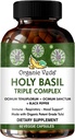 Orgánica Veda Holy Basil Capsules - Triple Complejo Tulsi Holy Basil Leaf Extract - Apoyo Salud Respiratoria, Inmunidad - Promueve la Respuesta de Estrés Saludable &amp; Mood - Vegan, Sin gluten - 60 Conde