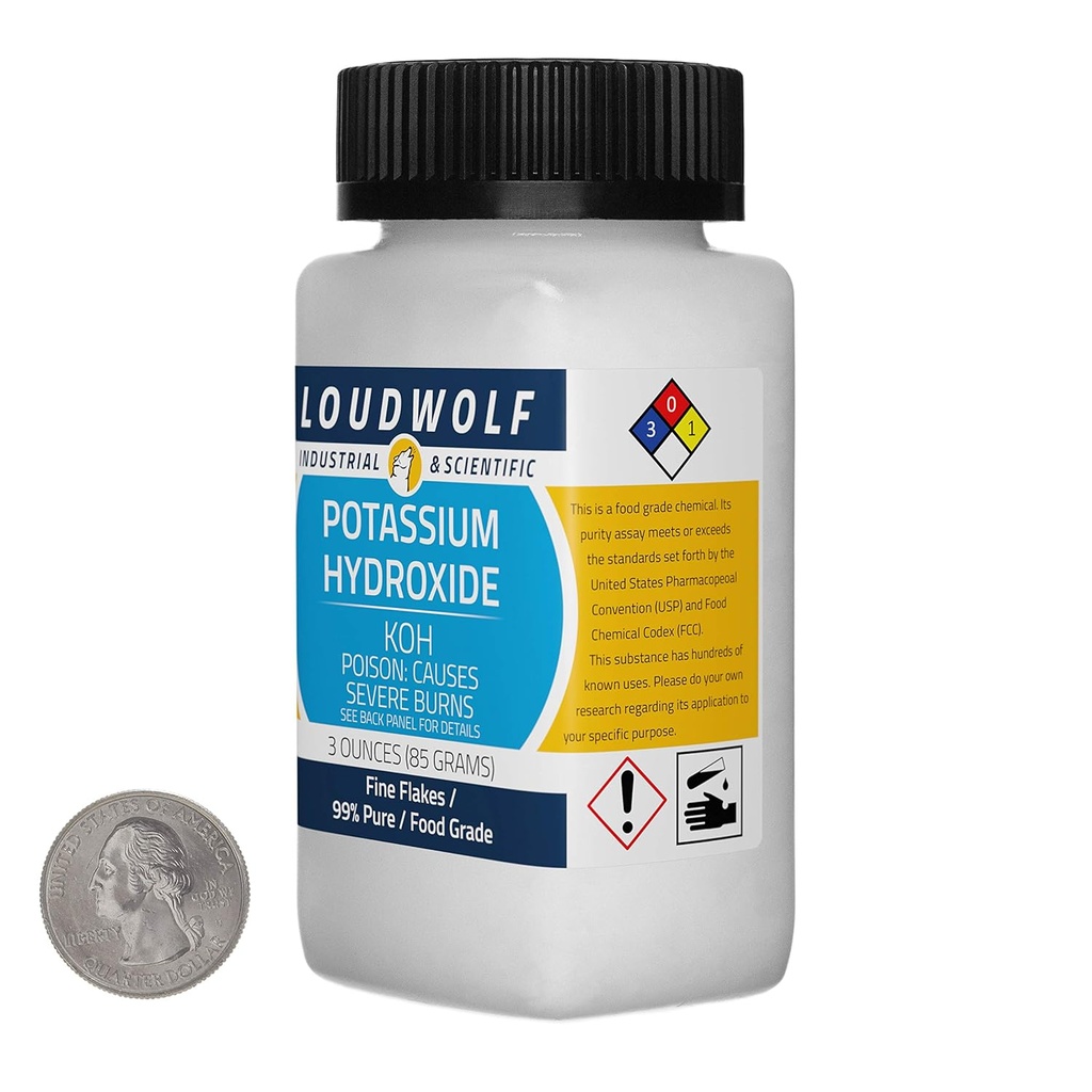 Potassium Hydroxide / 3 Ounce Bottle / 99% Pure Food Grade/Fine Flakes