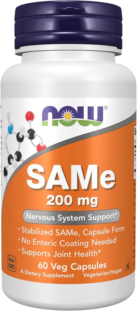 AHORA Suplementos de alimentos, SAMe (S-Adenosyl-L-Methionine)200 mg, Nervous System Support*, 60 cápsulas de verduras
