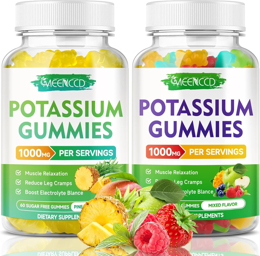 Potasio Citrate Gummies 1000mg, Potency Potassium Supplement Gummies for Adults Women &amp; Men, Potassium Gummies Support Leg Cramps &amp; Muscle Health, Pineapple & Mixed Fruit Flavor