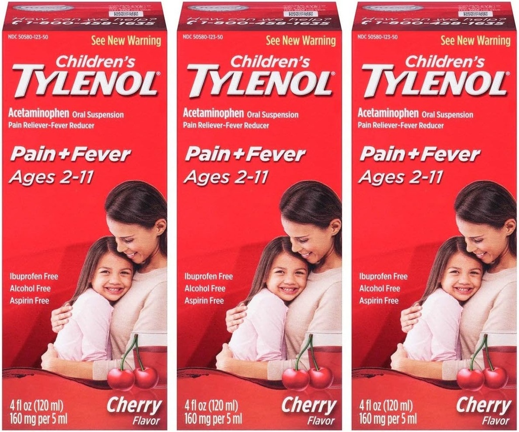 Tylenol Chld Cherry Liq Tamaño 4 Fl oz Tylenol Niños de la cereza de la hoja de la suspensión oral paquete de 3