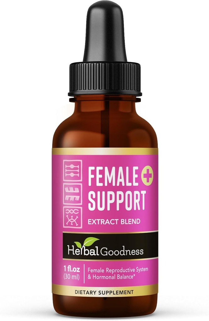 Herbal Goodness Female Support Suplemento 1 Fl. oz – Natural Herbal Blend for Women’s Hormonal Health, Energy & Wellness – Adaptogenic Liquid Formula – Non-GMO, Gluten-Free – 1 Bottle