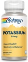 Solaray Potassium 99 mg - Electrolyte Balance Fórmula - Suplemento de Potasio para Electrolitos, Vascular y Heart Health Support - Garantía de devolución de dinero de 60 días, Lab Verified, 100 Servimientos, 100 VegCaps