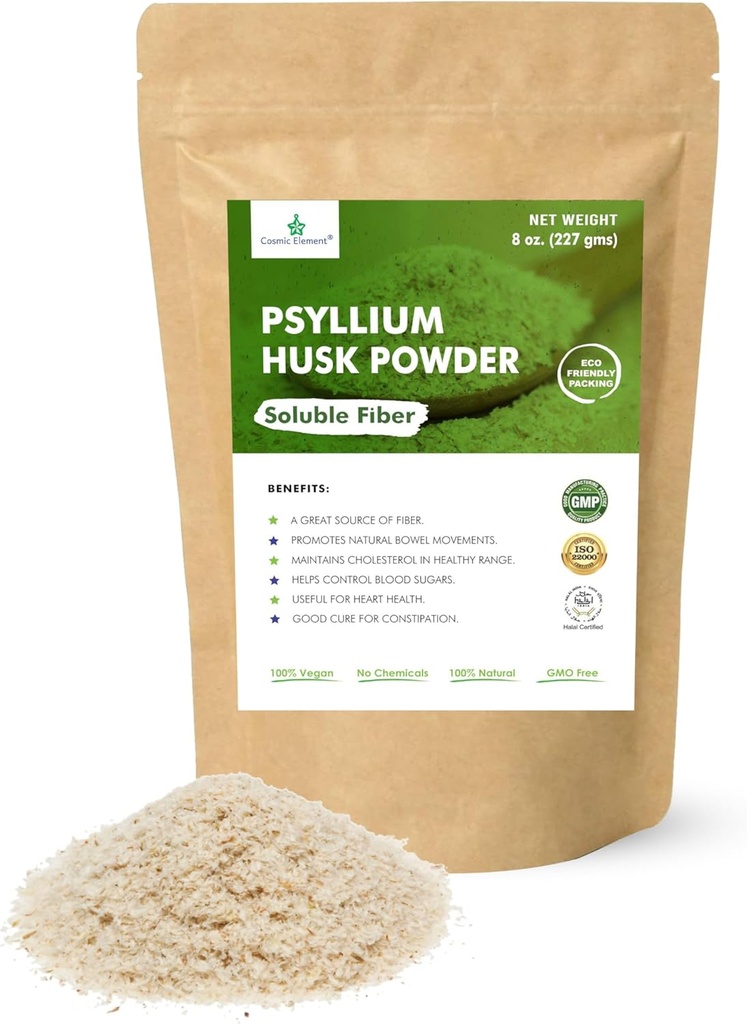 Elemento cósmico 100% puro Psyllium Husk Polvo orgánico – Finely Ground Fiber Suplemento para la regularidad " Keto  durable Psyllium Husk Polvo para hornear y pan sin gluten - 8 oz