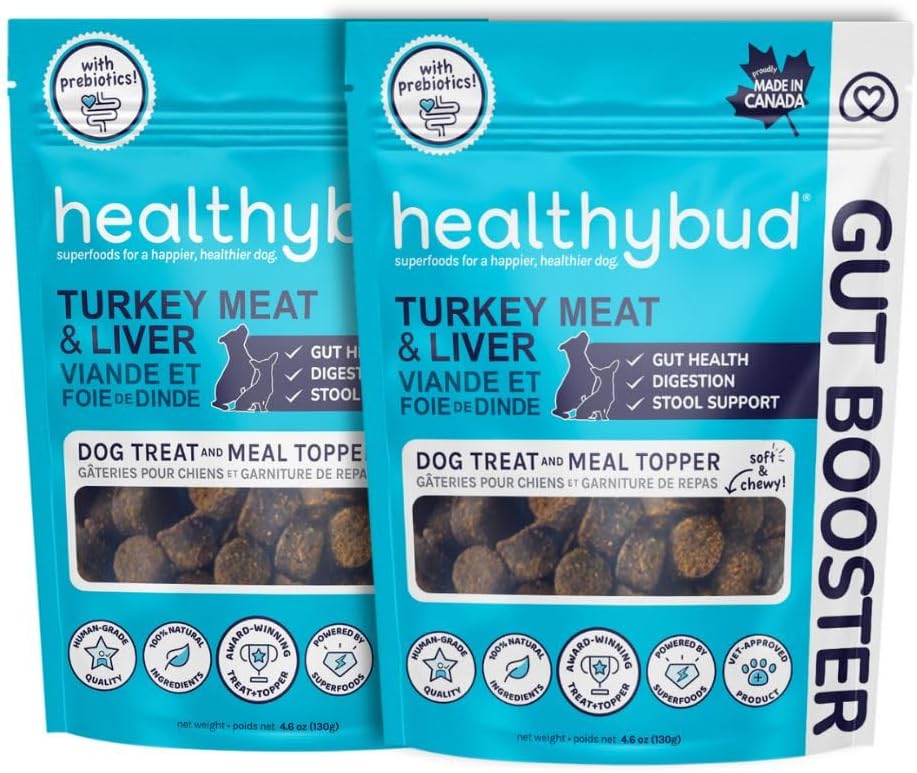 saludablebud Turquía Dog Probiotic Chews - Gut Health Support - Prebiotic, Fiber & Vitamina, Puppy Liver Bites for Sensitive Stomach, Dog Stool Hardener (4.6oz per Pack 2-Pack)