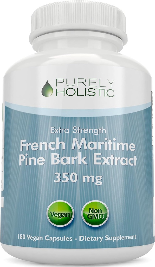 Purely Holistic Pine Bark Extract 350mg 180 Vegan Capsules 95% Proanthocyanidins - French Maritime Pine Bark Extract - Non GMO & Pesticide Free Antioxidant Supplement