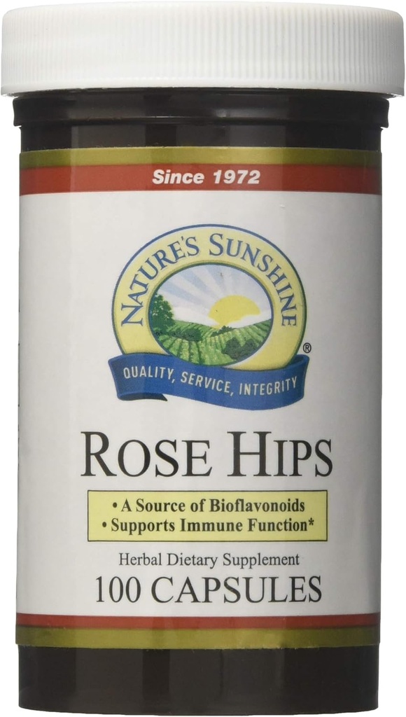 Sunshine Rose Hips, 100 capsules, Kosher ← Apoya la inmunidad, Fuente Natural de la vitamina C, Contiene Bioflavonoides Beneficiales, y proporciona potentes antioxidantes