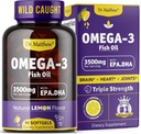 Omega-3 Fish Oil, 3500 mg, High EPA & DHA – No Fishy Taste, Easy to Swallow, Burpless, Natural Lemon – Supports Heart, Brain & Joint Health – 90 Softgels – Wild Caught.