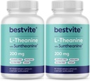 BESTVITE Double Strength Suntheanine L-Theanine 200mg – Patented & Clinically Studied – 120 cápsulas vegetarianas (2 x 60) – Vegan – No Stearates – Non GMO – Gluten Free – Relax Apoyo