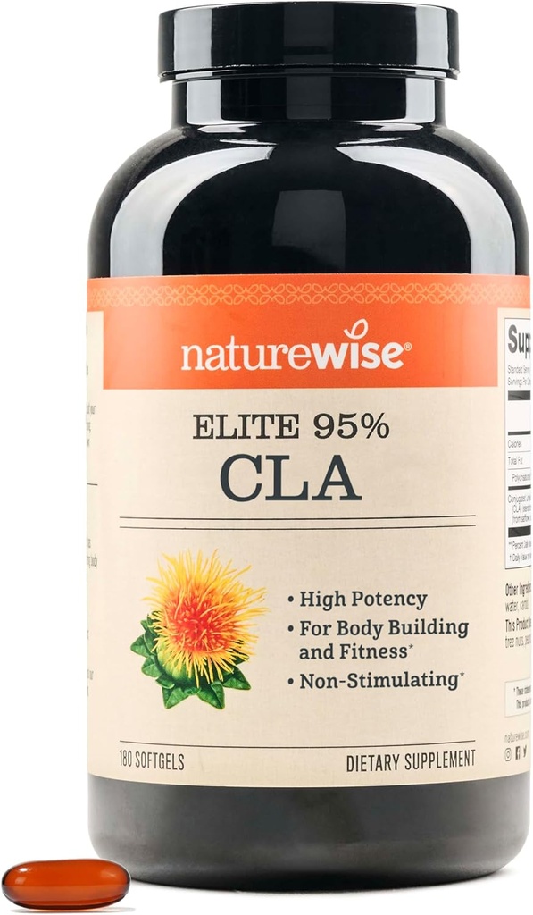 NatureWise CLA 1300 - 95% Active Conjugated Linoleic Acid for Women and Men, Not Stimulation, Supports Weight & Fitness Goals - Non-GMO, Gluten Free - 180 Softgels[2-Month Supply]