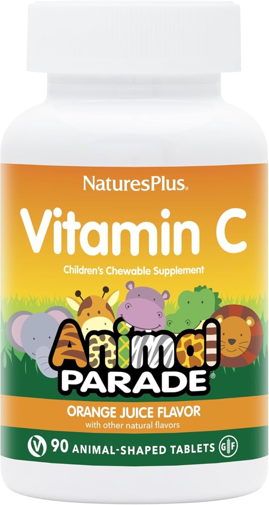 NaturalezasPlus Animal Parade Vitamina C Niños Chewable - Natural Orange Juice Flavor - 90 Muelles con Forma de Animales, Pack de 2 - Vegan, Vegetariano, Gluten Gratis - 90 Servimientos Totales