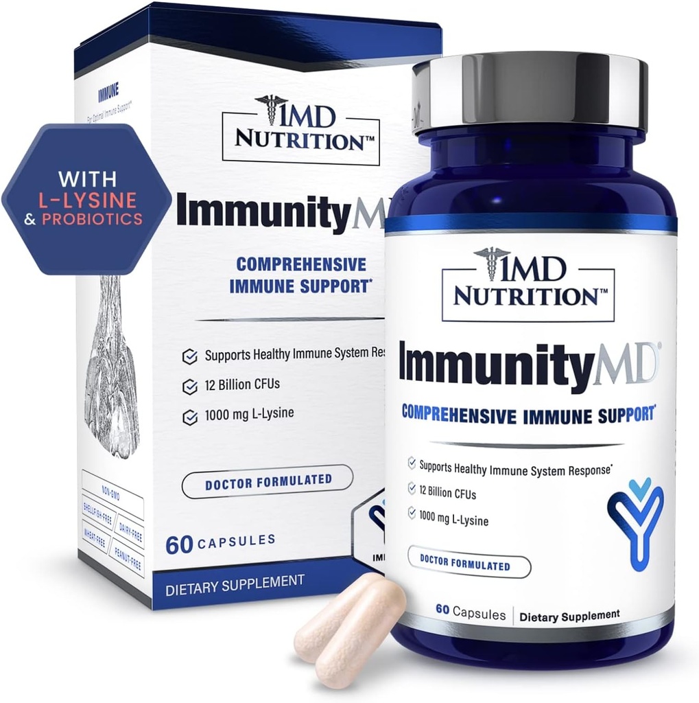 1MD Nutrición ImmunityMD - Immune Health Probiotic ← Potent, Dr.-Selected Probiotic Strains with Prebiotic - Promote Global Immune System Strength, Reduce Everyday Stress