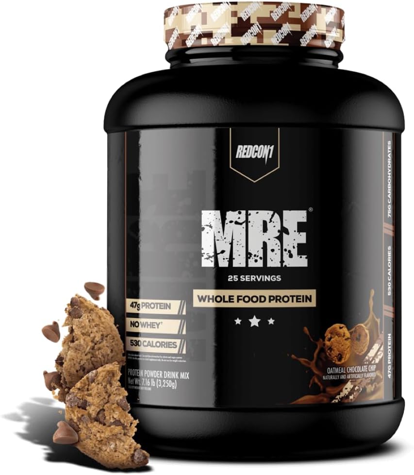 REDCON1 MRE Protein Powder, Oatmeal Chocolate Chip - Reemplazo de carne Protein Blend Made with MCT Oil & Whole Foods - Protein with Natural Ingredients to Aid in Muscle Recovery (25 Servings)