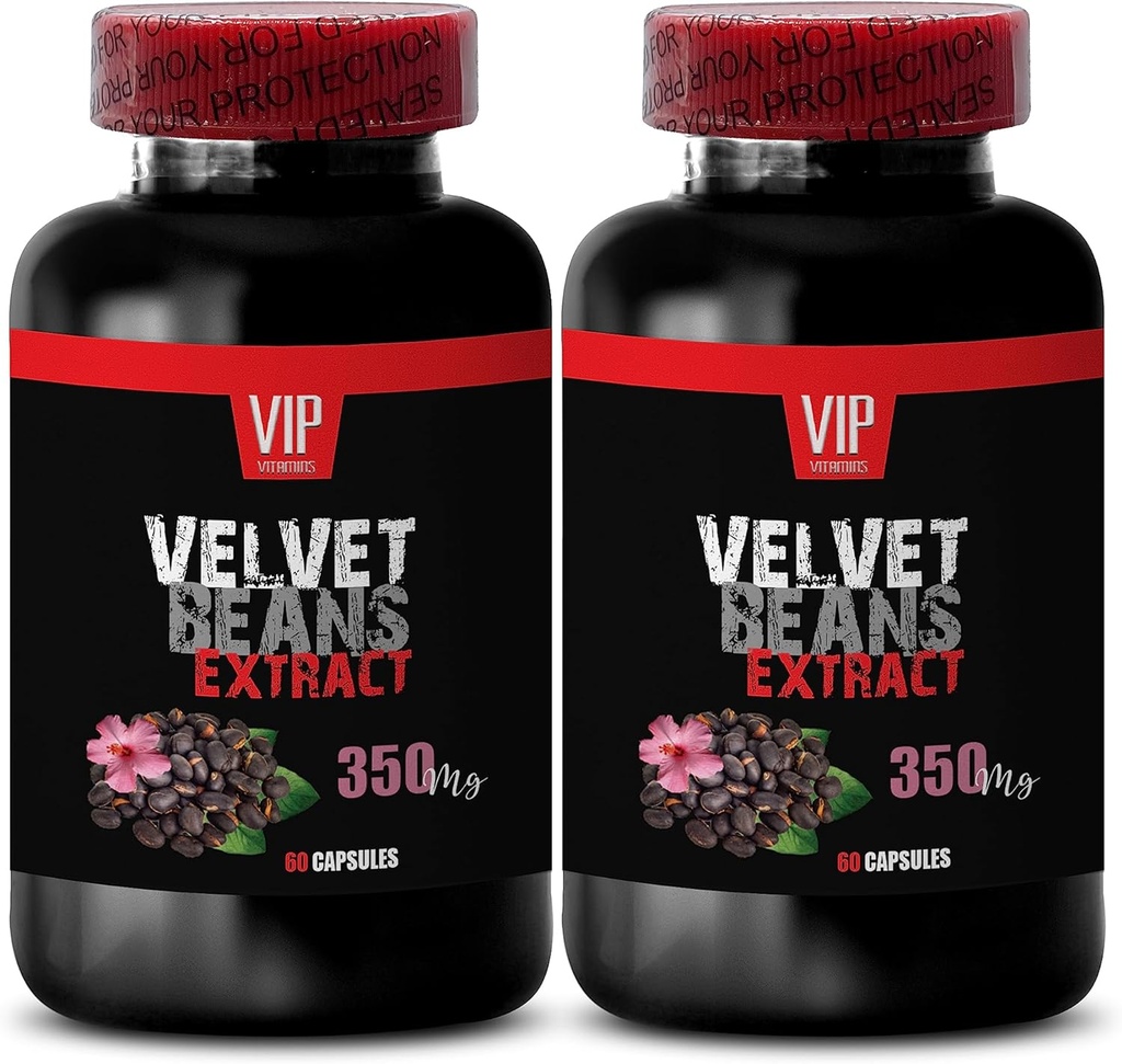 mucuna pruriens Extract - Velvet Beans - Suplemento para la relajación profunda y rejuvenecedora, Mucuna Pruriens, Booster de rendimiento físico, Focus and Clarity Supplement, Stress Relief, 2 Bot, 120 Caps
