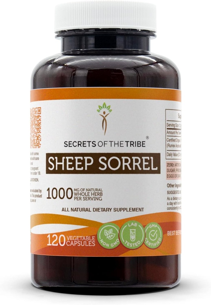Secrets of the Tribe Sheep Sorrel 120 Capsules, 1000 mg, Sheep Sorrel (Rumex Acetosella) Dried Herb (120 Capsules)