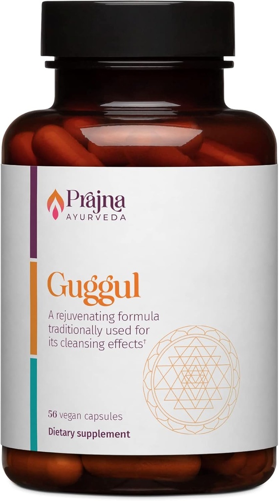 Instrucciones saludables La fórmula Prajna Ayurveda Guggul del Dr. Kulreet Chaudhary se utiliza tradicionalmente para limpiar la mente y el cuerpo (56 cápsulas- 500 mg)