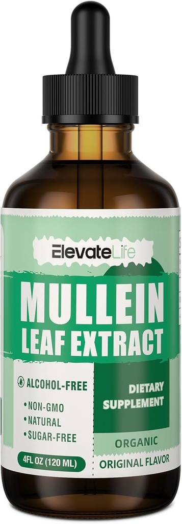 ElevateLife Mullein Drops for Lungs - Mullein Leaf Extract Supplement - Lung Detox &amp; Bronchial Cleanse for Smokers - Respiratory Health Support - 4oz