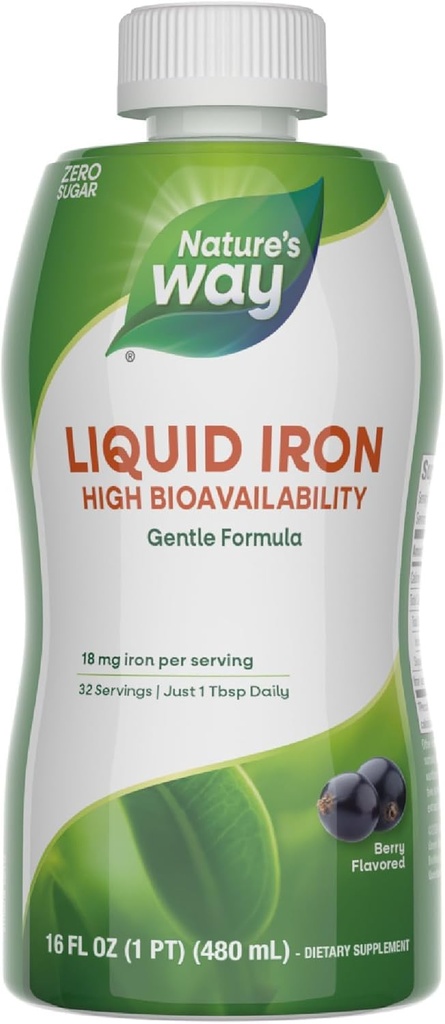 Camino de la Naturaleza Hierro Líquido, 100% Valor Diario, 18 mg Hierro como Ferric Glycinate por Servir, No Sugar Añadido, Berry Flavored, 16 Fl Oz (Packaging May Vary)