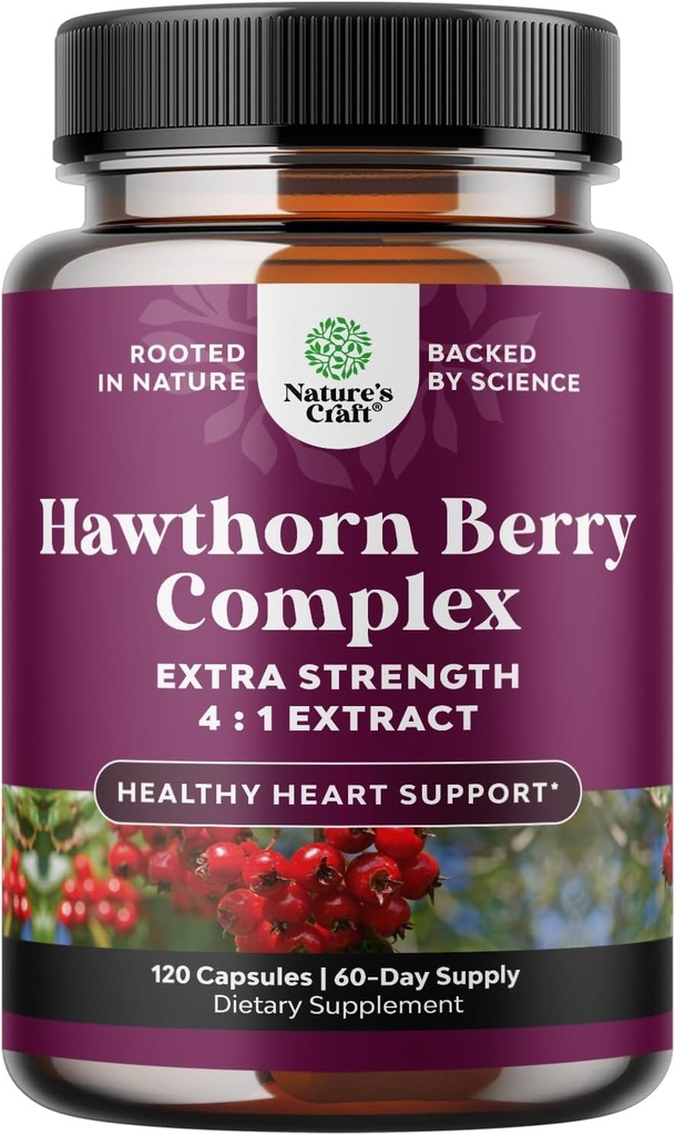 Alta resistencia Hawthorn Berry Capsules - Puro Antioxidante Hawthorn Berry Suplemento con hoja y extracto de flores 4:1 para el corazón saludable y la digestión - Apoyo energético para hombres y mujeres - 120 Conde Pack